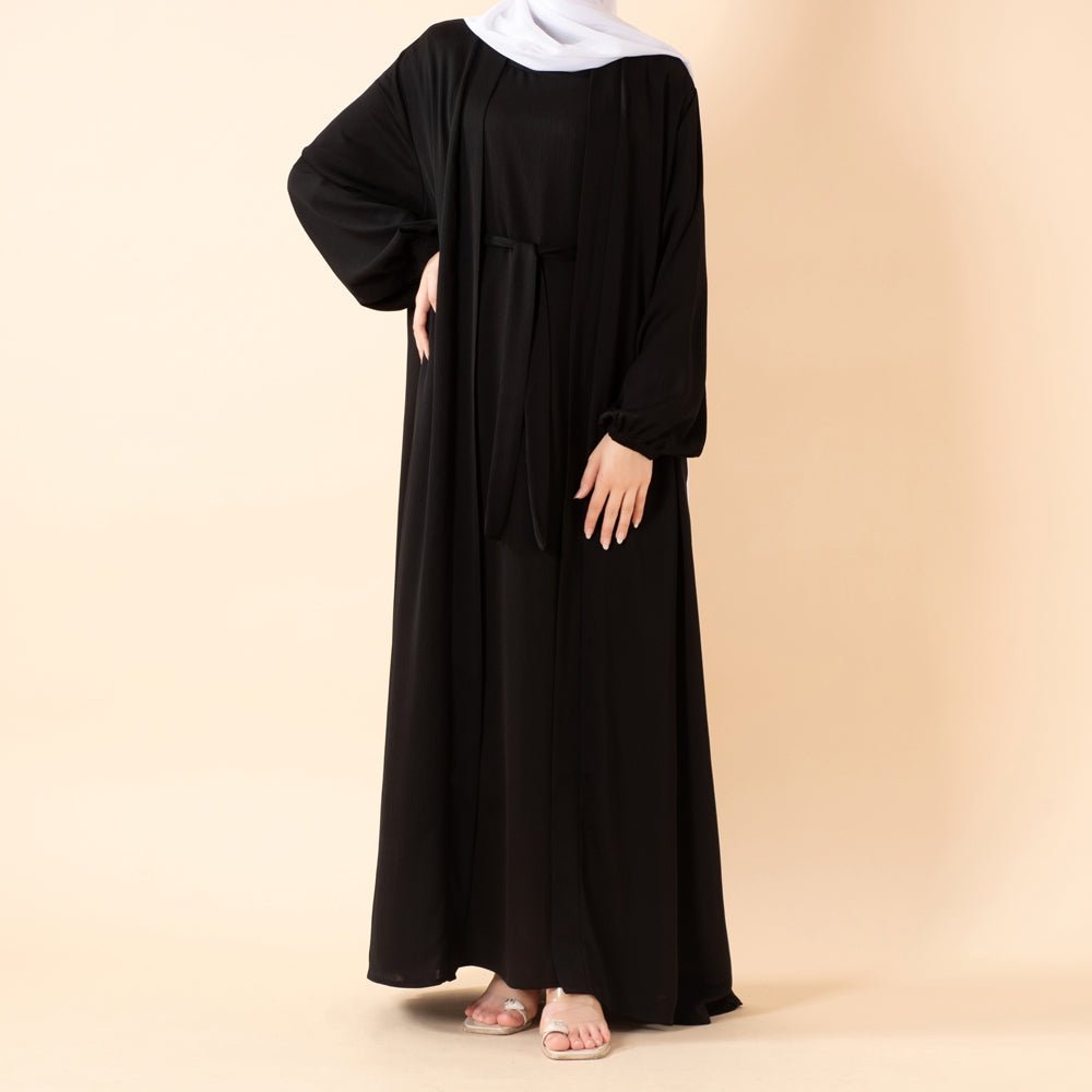 Premium Nida Zoom Open Abaya 3-Piece Set (MOA239)