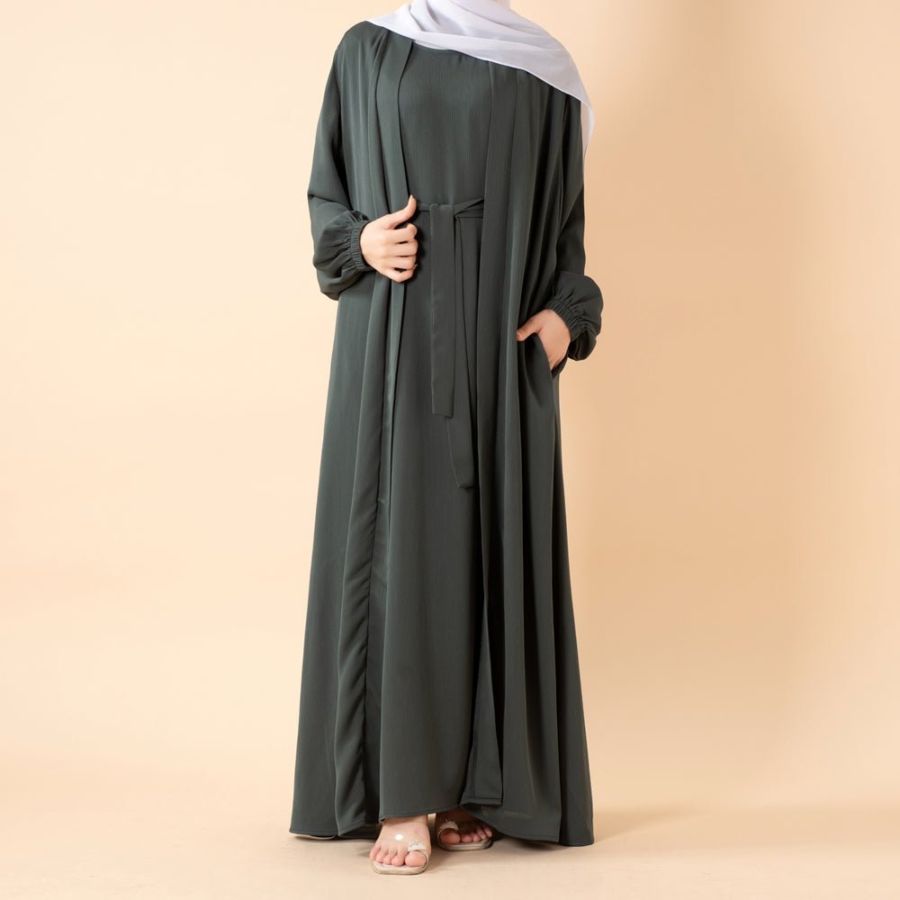 Premium Nida Zoom Open Abaya 3-Piece Set (MOA239)