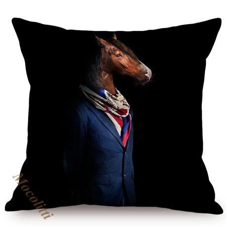 Nordic Art Posters Style Pillow Covers Decorative Cushion Cover Zebra Giraffe Elephant Horse Fashion Animal Wearing Hat Sofa Throw Pillow Case