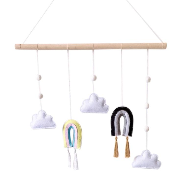 Nordic Healthier Style Cute Felt Clouds Shape Handmade Wall Hanging Fairy Tales Ornament Wooden Stick Tassel Pendant Hanging Ornaments For Kids Room Decoration Photography Props