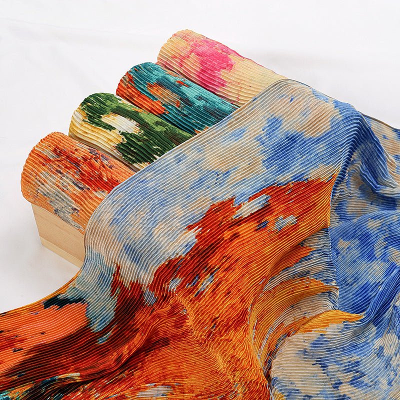 Oil Painting Style Dopamine Satin Crinkle Hijab (MH097)