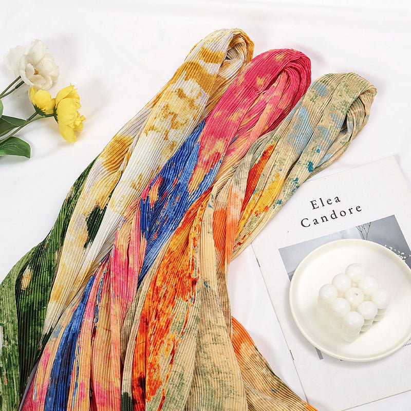 Oil Painting Style Dopamine Satin Crinkle Hijab (MH097)