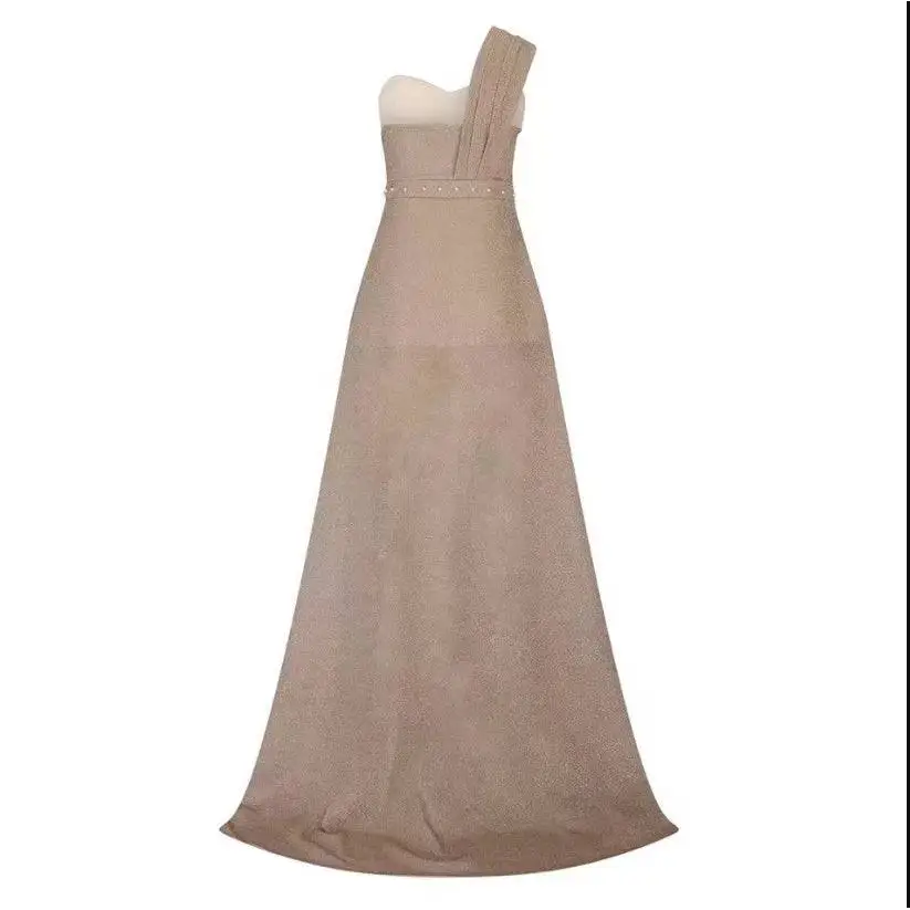 One Shoulder Sleeveless Bronzing Split Dress