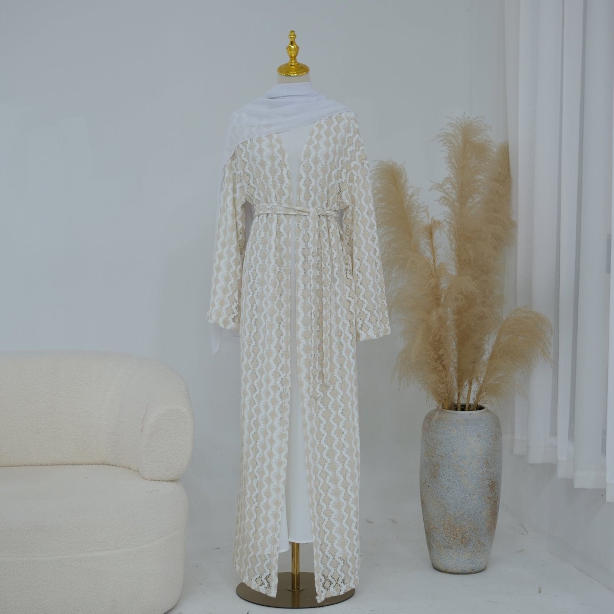 Openwork Lace Knit Open Abaya(MOA327)