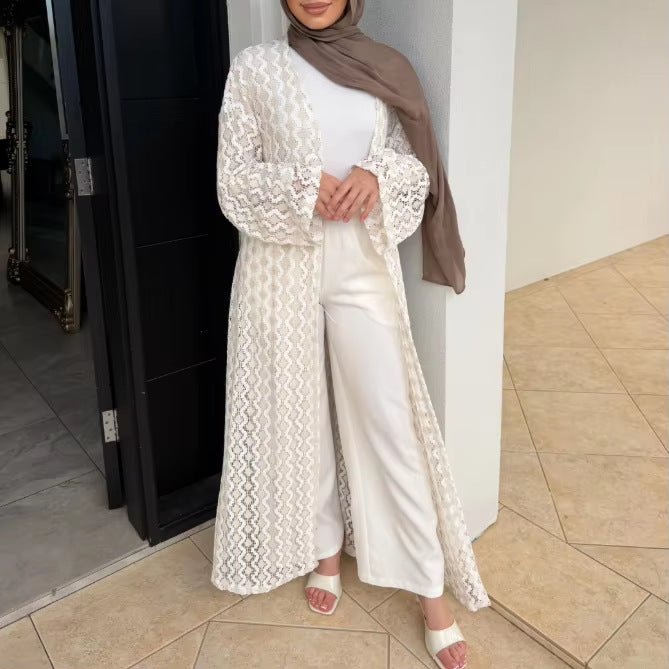 Openwork Lace Knit Open Abaya(MOA327)