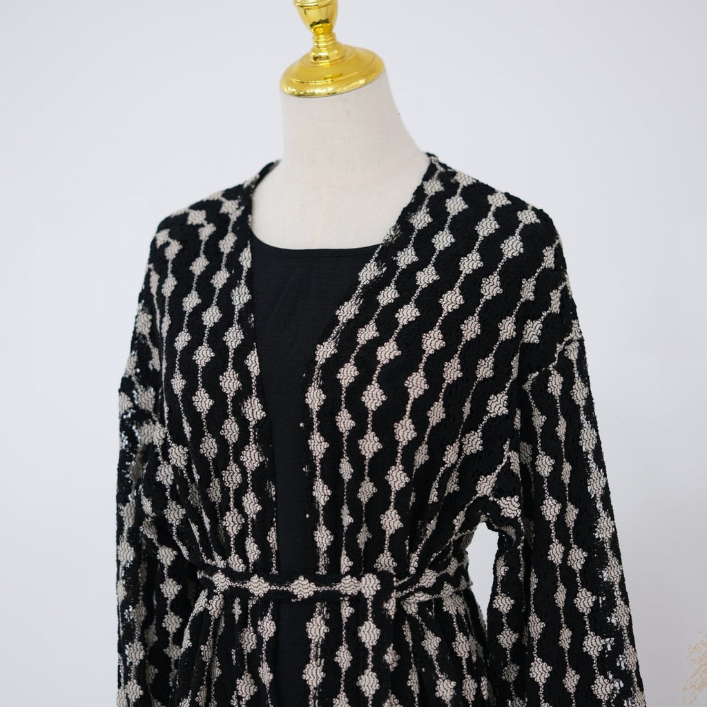 Openwork Lace Knit Open Abaya(MOA327)