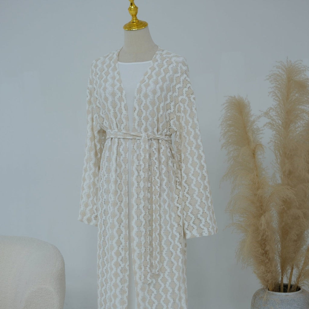 Openwork Lace Knit Open Abaya(MOA327)