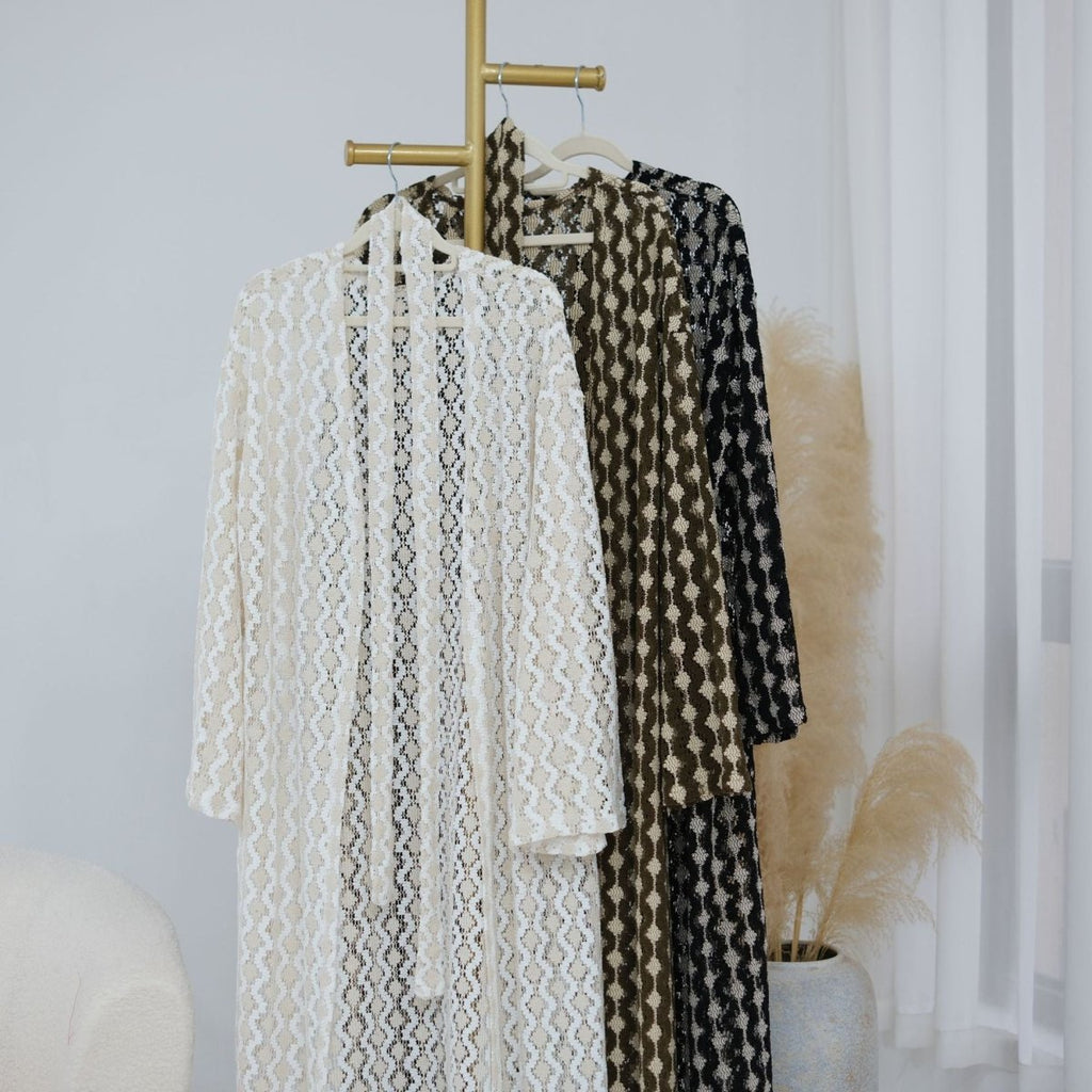 Openwork Lace Knit Open Abaya(MOA327)