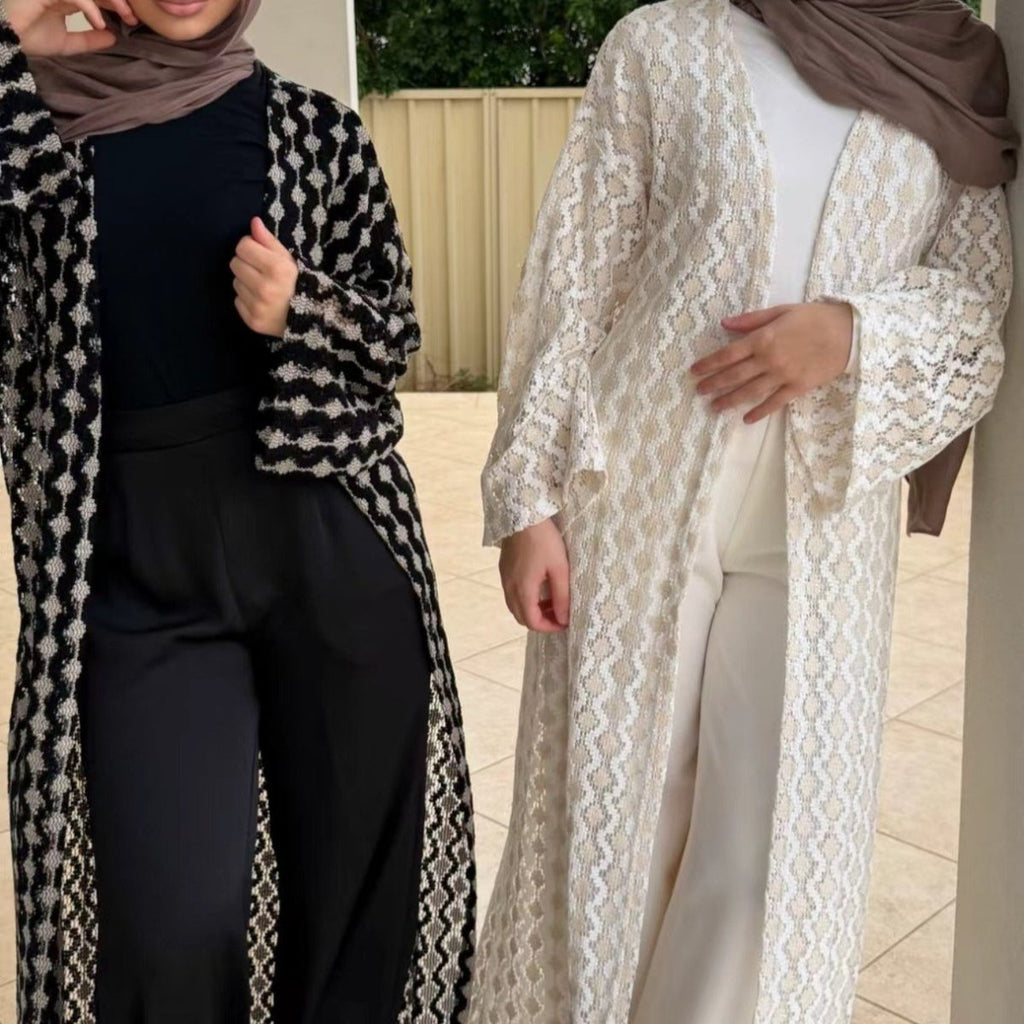 Openwork Lace Knit Open Abaya(MOA327)