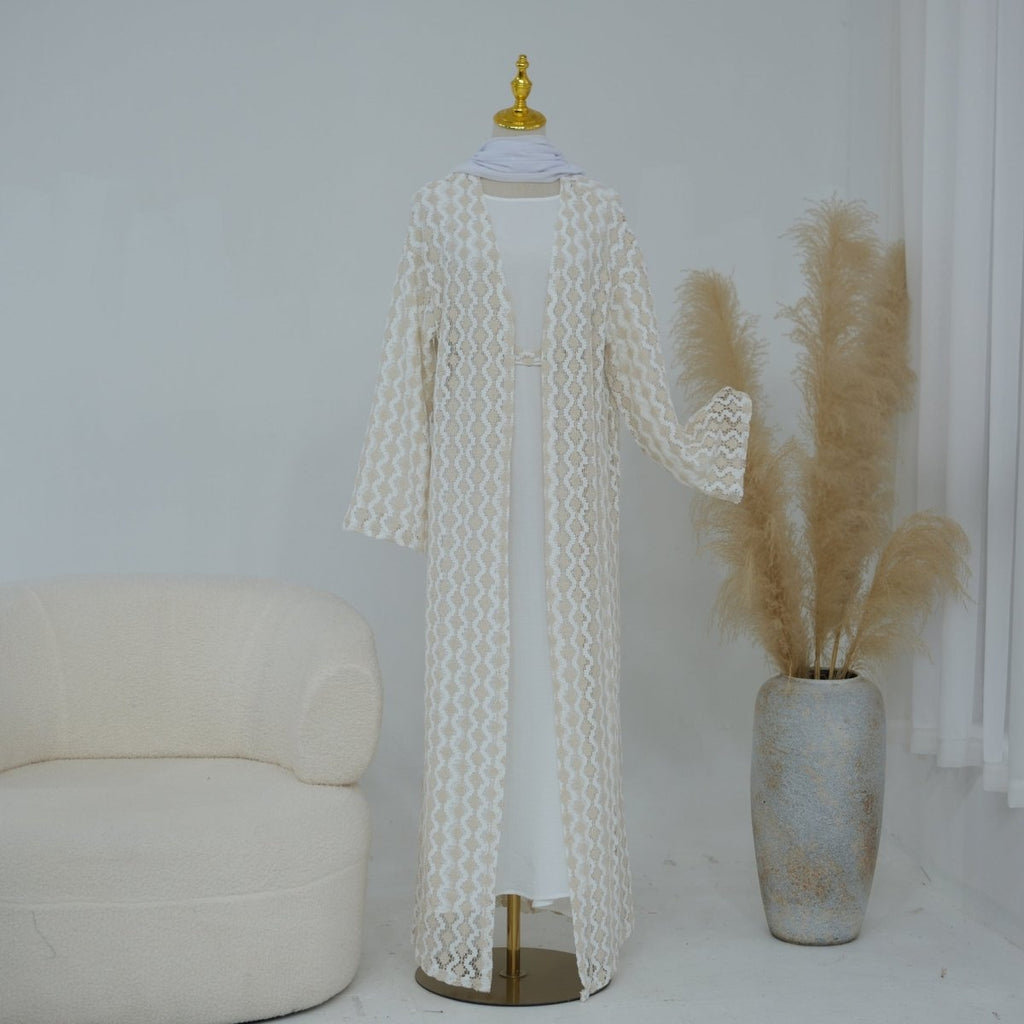 Openwork Lace Knit Open Abaya(MOA327)