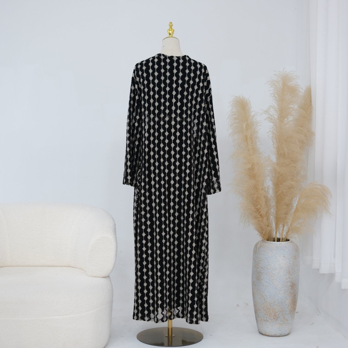 Openwork Lace Knit Open Abaya(MOA327)