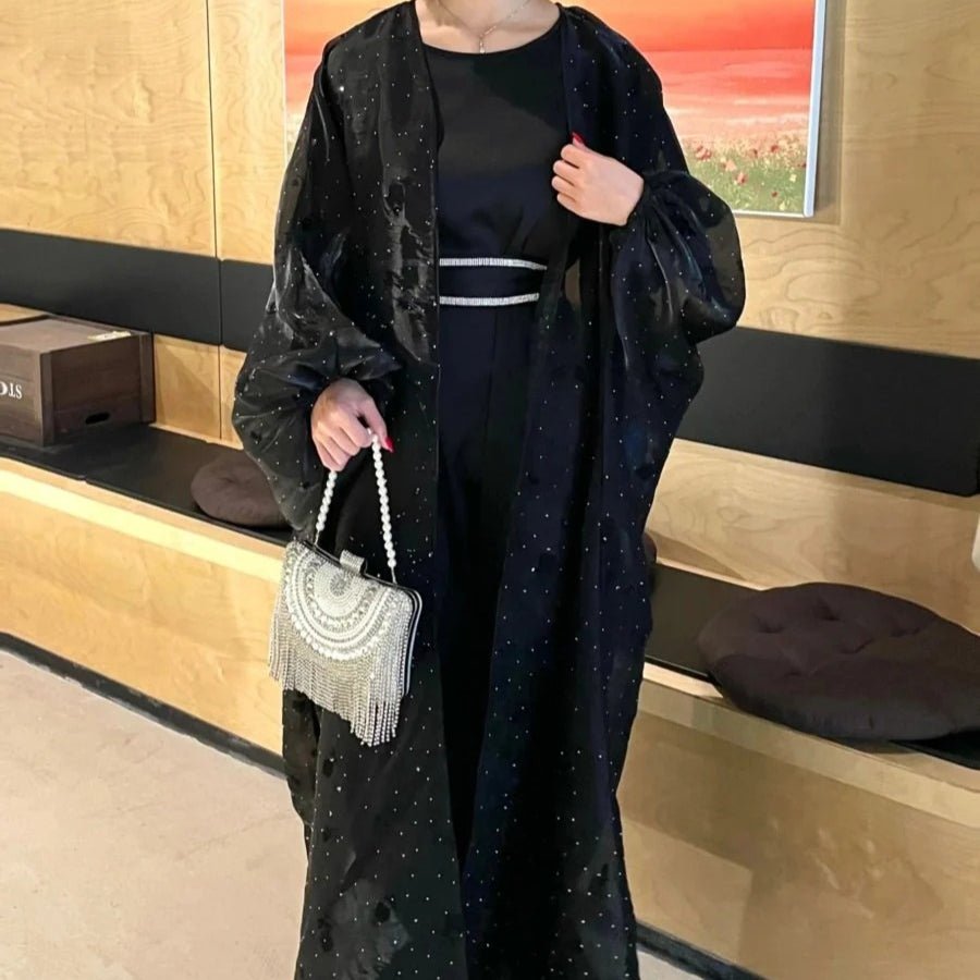 Organza Rose Flower Embroidery Butterfly Open Abaya (MOA115)
