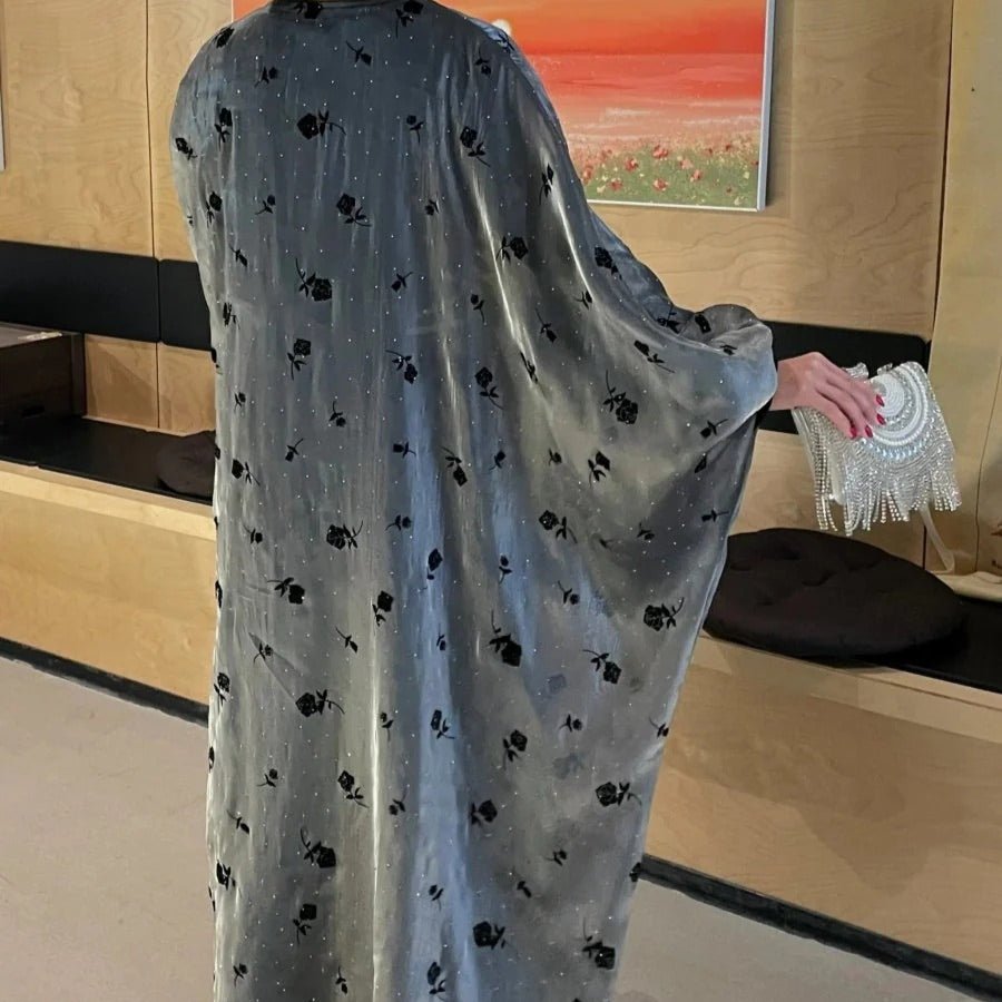 Organza Rose Flower Embroidery Butterfly Open Abaya (MOA115)