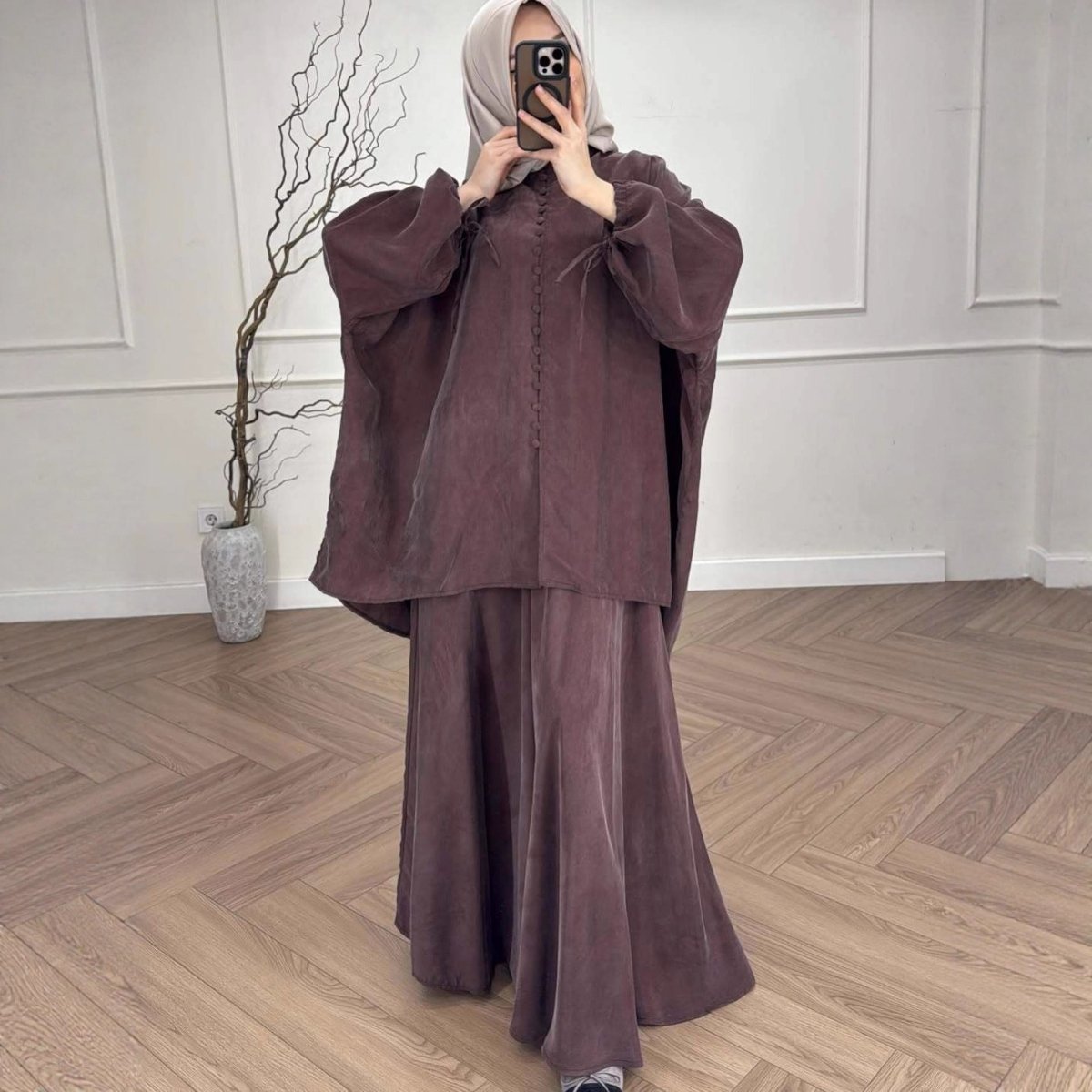 Oversized Batwing Tunic & Maxi Skirt Set (MS376)