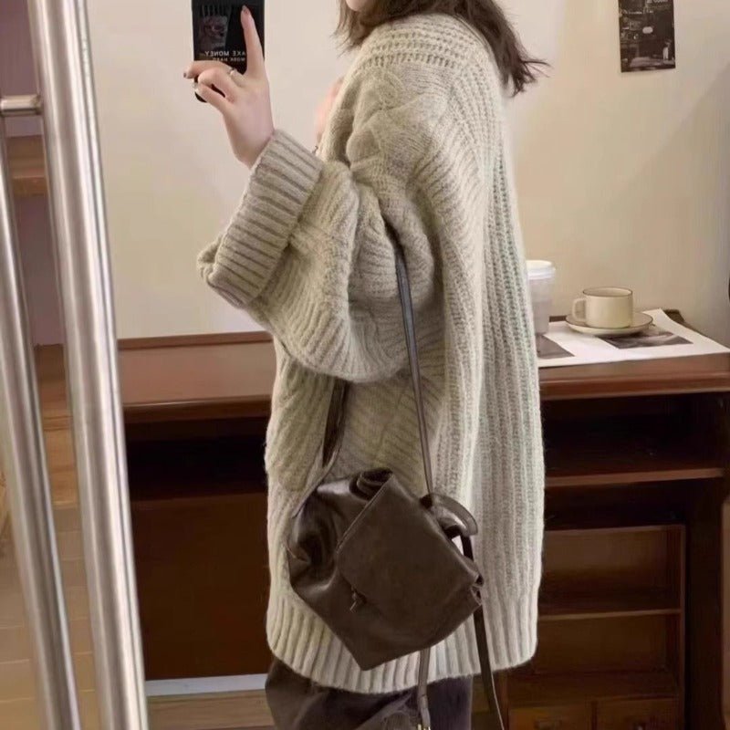 Oversized Cable Knit Cardigan with Pockets(MS166)