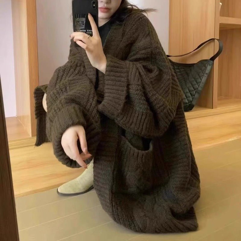 Oversized Cable Knit Cardigan with Pockets(MS166)