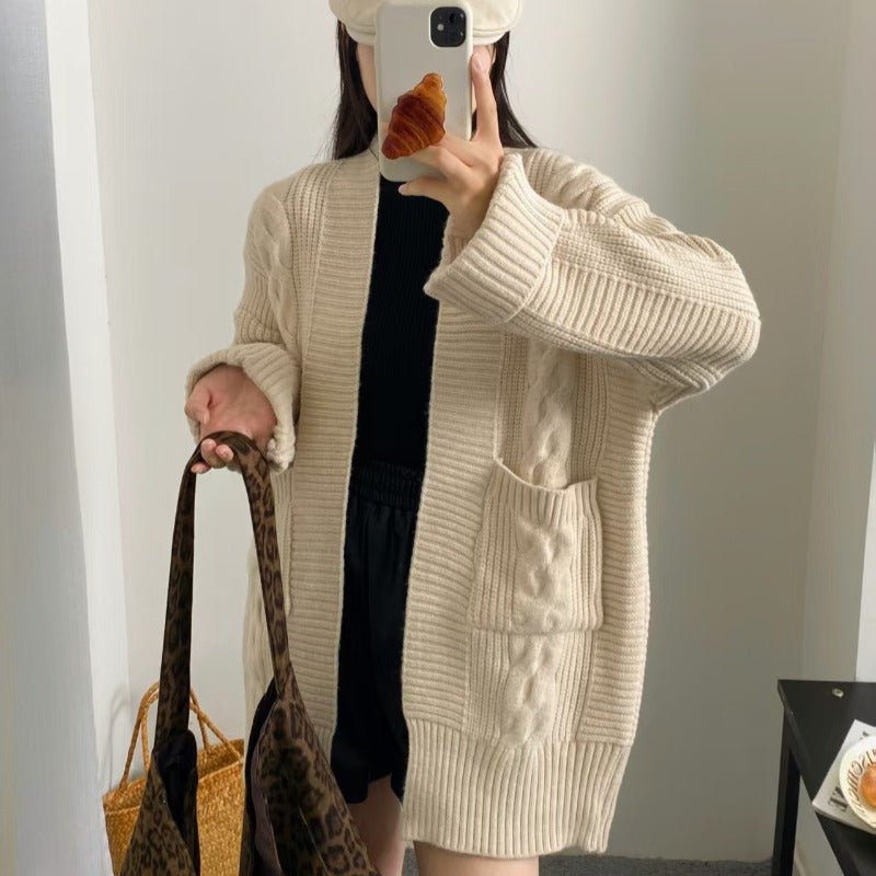 Oversized Cable Knit Cardigan with Pockets(MS166)