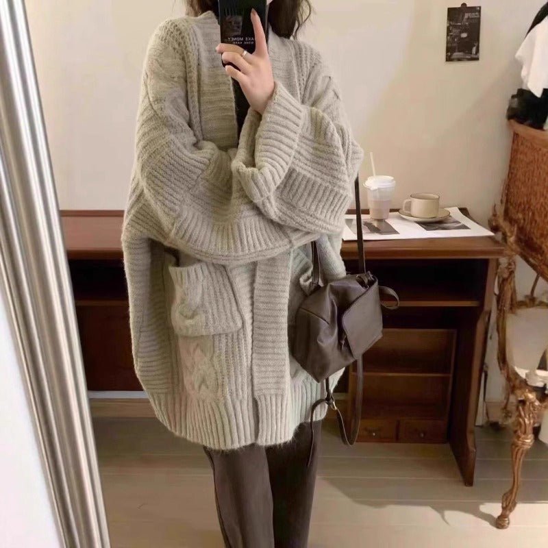 Oversized Cable Knit Cardigan with Pockets(MS166)