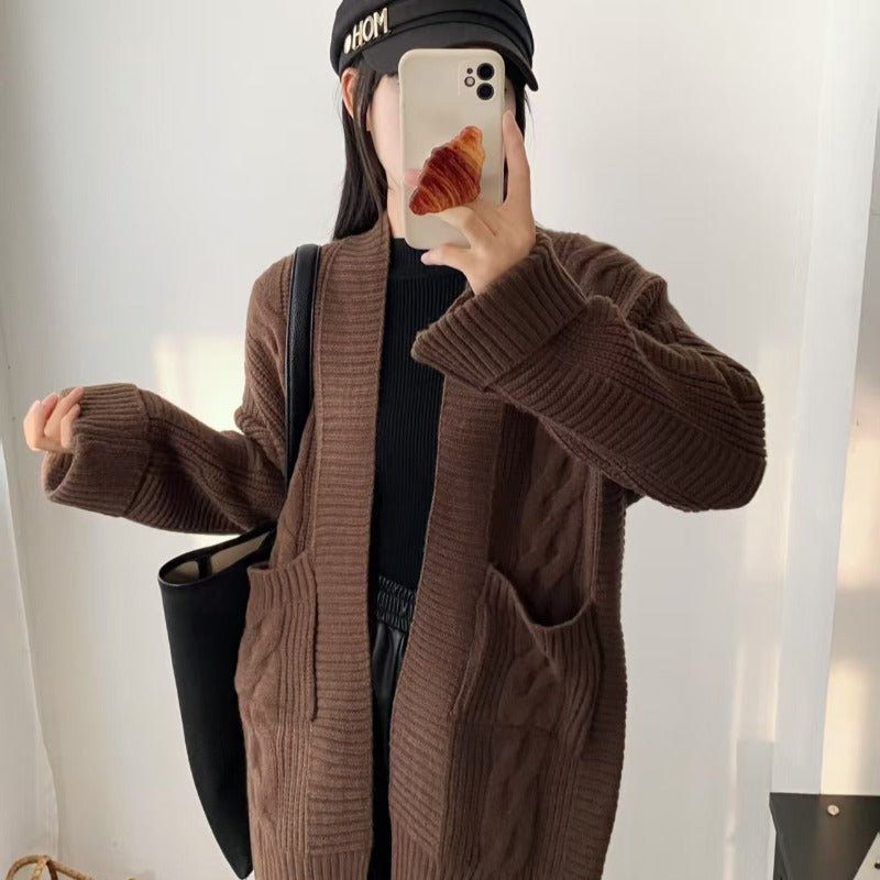 Oversized Cable Knit Cardigan with Pockets(MS166)