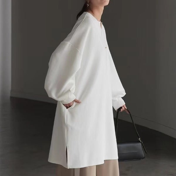 Oversized Cotton Sweatshirt Tunic | V-Neck Long Sleeve Pullover Top(MS210)
