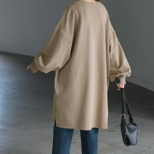 Oversized Cotton Sweatshirt Tunic | V-Neck Long Sleeve Pullover Top(MS210)