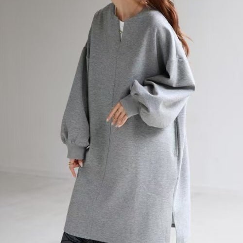 Oversized Cotton Sweatshirt Tunic | V-Neck Long Sleeve Pullover Top(MS210)