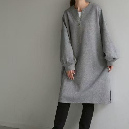 Oversized Cotton Sweatshirt Tunic | V-Neck Long Sleeve Pullover Top(MS210)