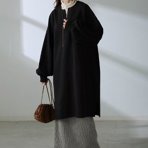 Oversized Cotton Sweatshirt Tunic | V-Neck Long Sleeve Pullover Top(MS210)