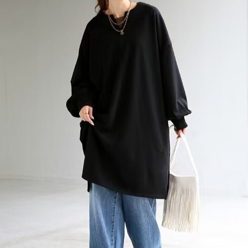 Oversized Cotton Sweatshirt Tunic | V-Neck Long Sleeve Pullover Top(MS210)
