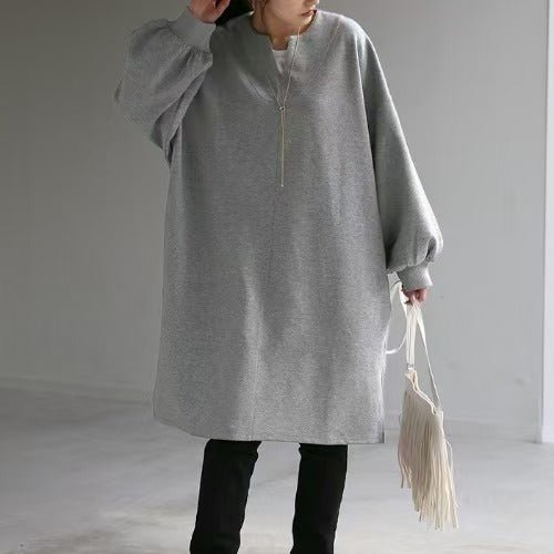 Oversized Cotton Sweatshirt Tunic | V-Neck Long Sleeve Pullover Top(MS210)