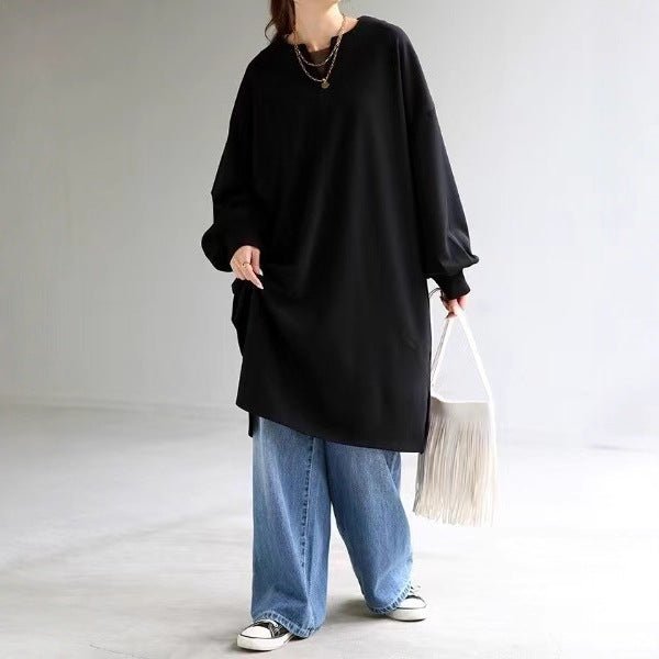 Oversized Cotton Sweatshirt Tunic | V-Neck Long Sleeve Pullover Top(MS210)