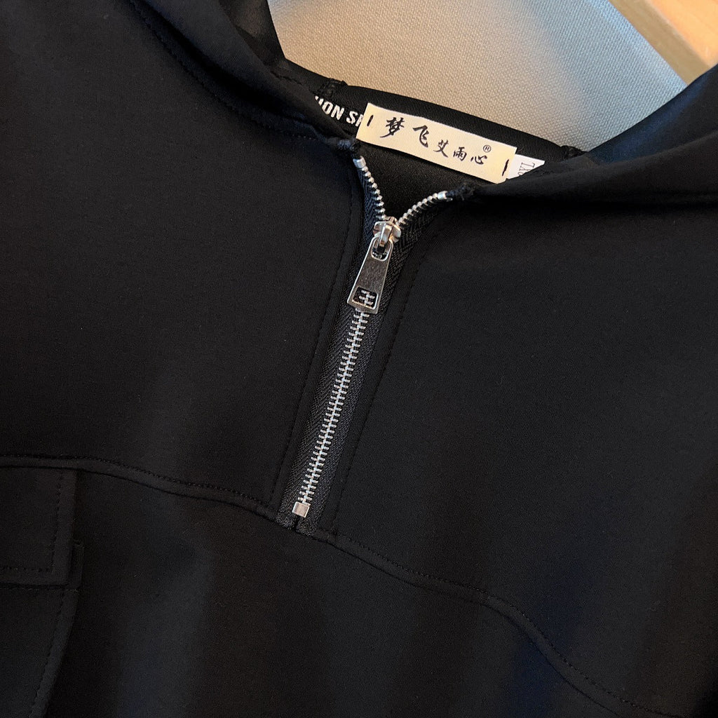 Oversized Half-Zip Hoodie Dress | Plus Size Midi Sweatshirt Dress(MS196)