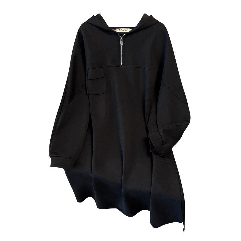 Oversized Half-Zip Hoodie Dress | Plus Size Midi Sweatshirt Dress(MS196)
