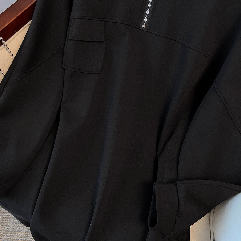 Oversized Half-Zip Hoodie Dress | Plus Size Midi Sweatshirt Dress(MS196)