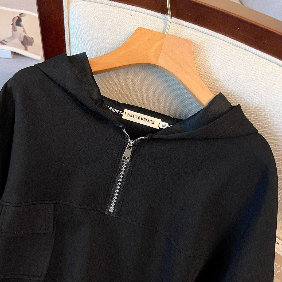 Oversized Half-Zip Hoodie Dress | Plus Size Midi Sweatshirt Dress(MS196)