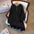 Oversized Half-Zip Hoodie Dress | Plus Size Midi Sweatshirt Dress(MS196)