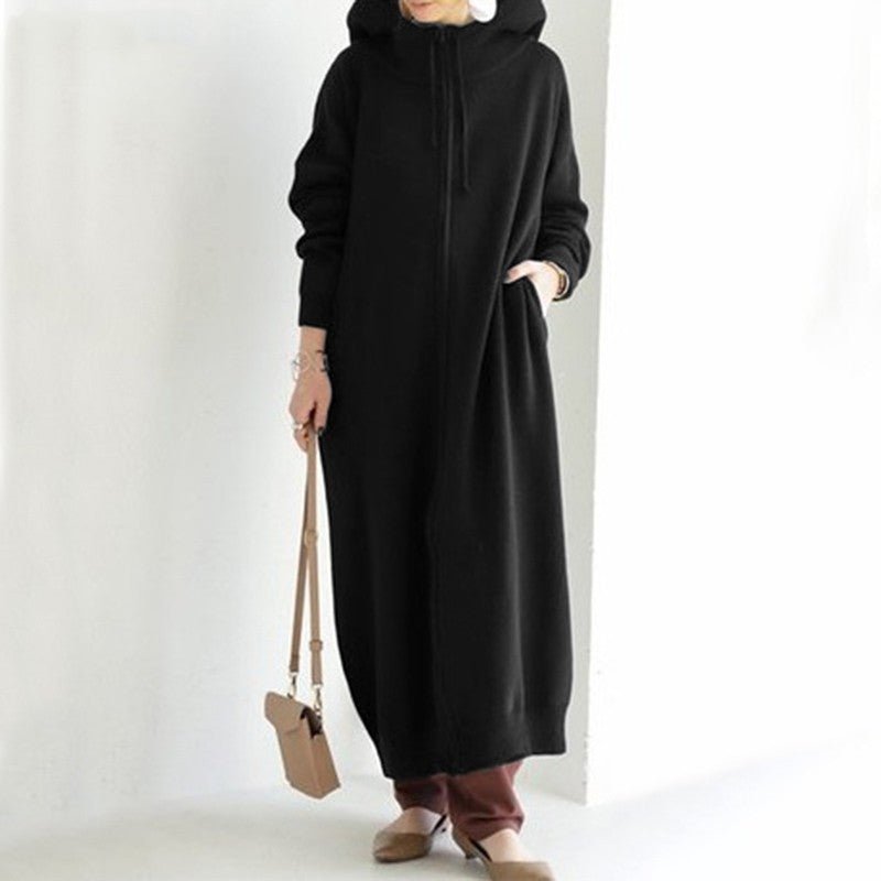 Oversized Hooded Zip-Up Maxi Dress | Fleece Robe Abaya (MS163)