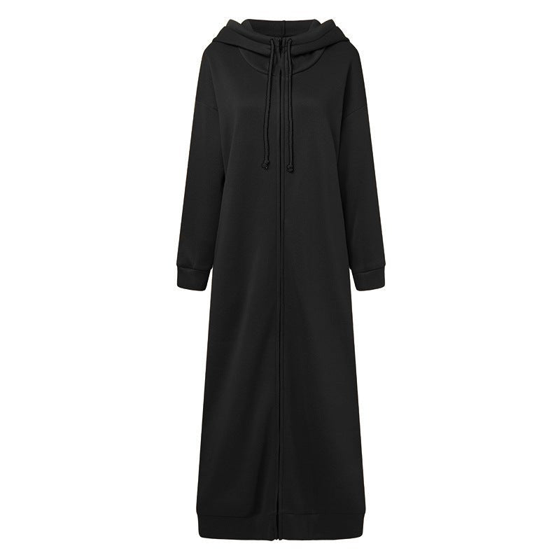 Oversized Hooded Zip-Up Maxi Dress | Fleece Robe Abaya (MS163)