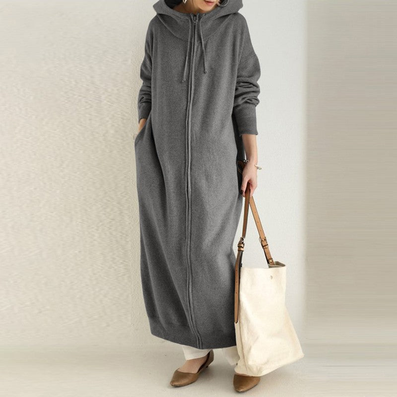 Oversized Hooded Zip-Up Maxi Dress | Fleece Robe Abaya (MS163)