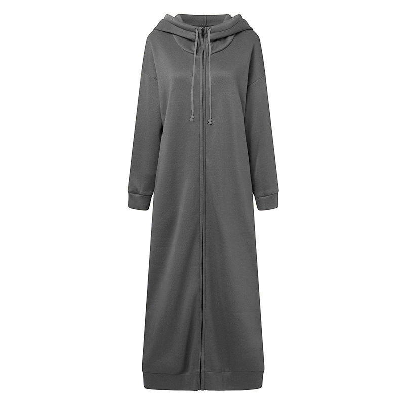 Oversized Hooded Zip-Up Maxi Dress | Fleece Robe Abaya (MS163)