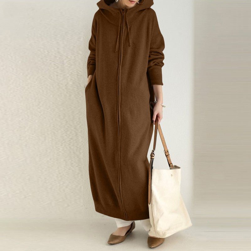 Oversized Hooded Zip-Up Maxi Dress | Fleece Robe Abaya (MS163)