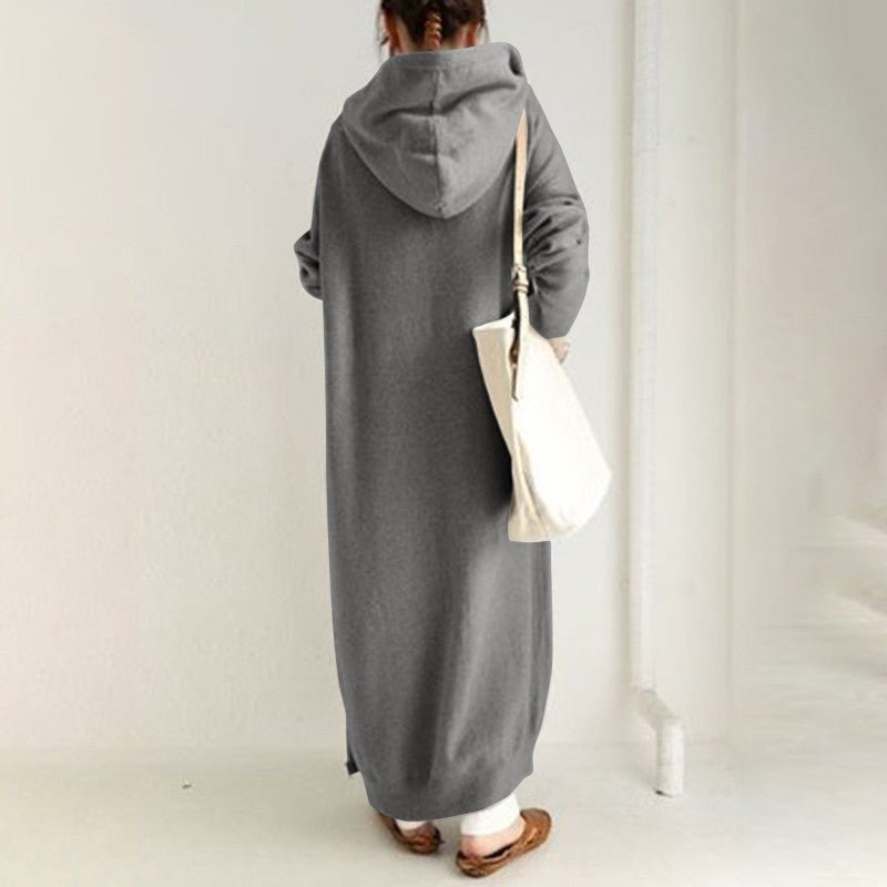 Oversized Hooded Zip-Up Maxi Dress | Fleece Robe Abaya (MS163)
