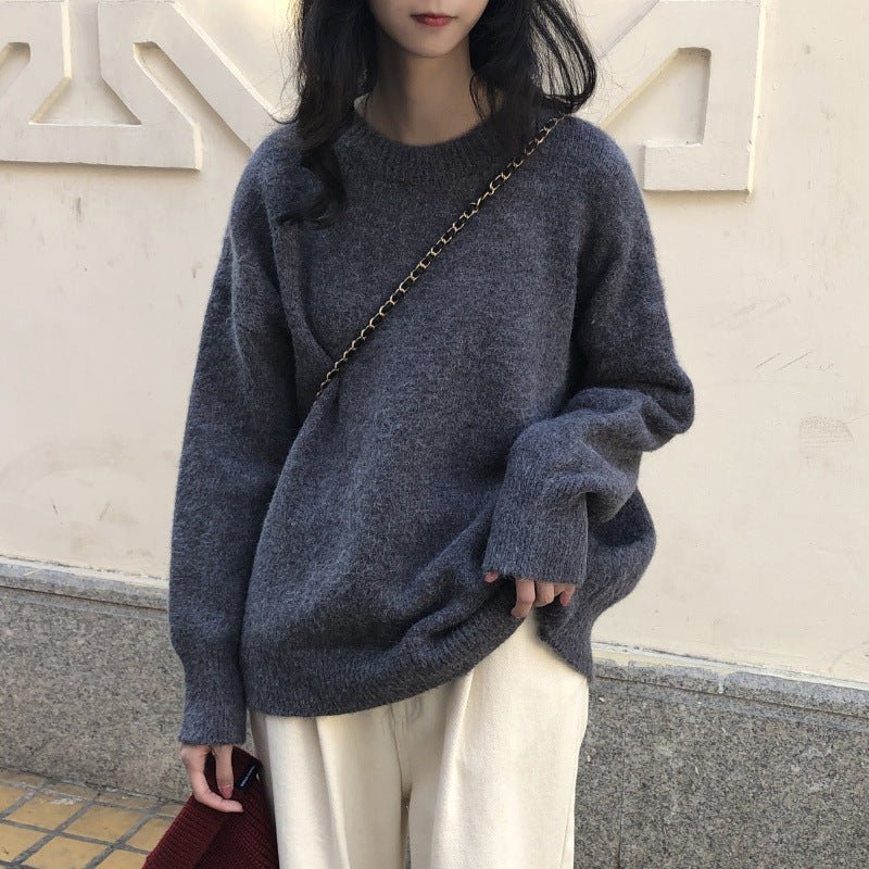 Oversized Round Neck Pullover Sweater | Solid Color Knit Base Layer Top(MS168)