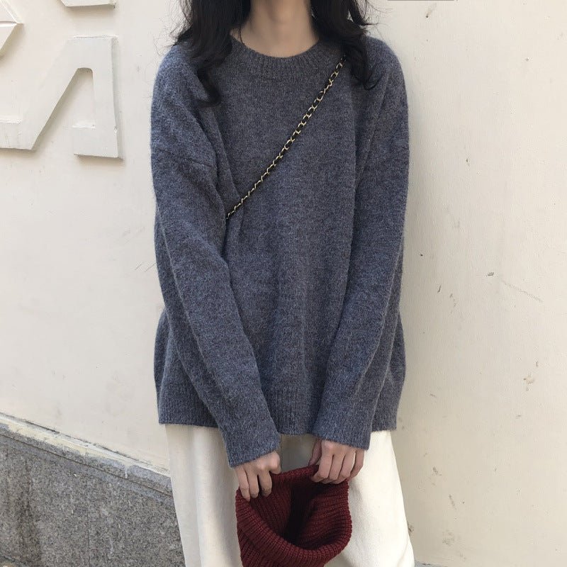 Oversized Round Neck Pullover Sweater | Solid Color Knit Base Layer Top(MS168)