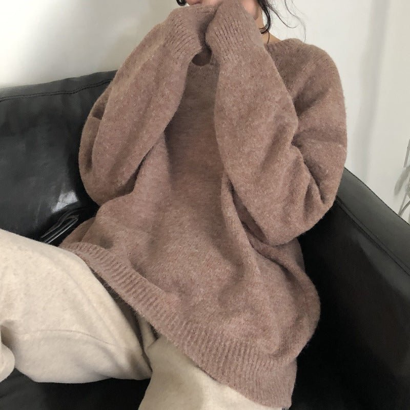 Oversized Round Neck Pullover Sweater | Solid Color Knit Base Layer Top(MS168)