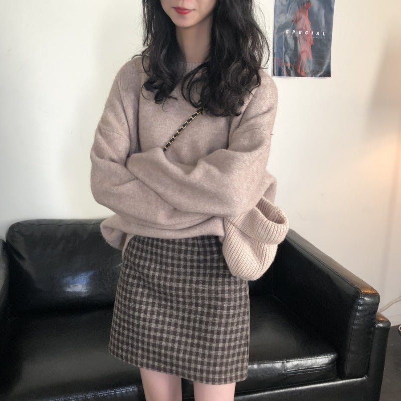 Oversized Round Neck Pullover Sweater | Solid Color Knit Base Layer Top(MS168)