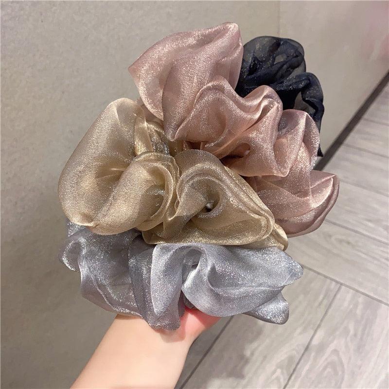 Oversized Scrunchies Organza Hair Ties Elastic Hair Band Women Girs Ponytail Holder Fashion Hair Ropes Ponytail Holder Hair Tie Ponytail Holder Accessories for Women Girls