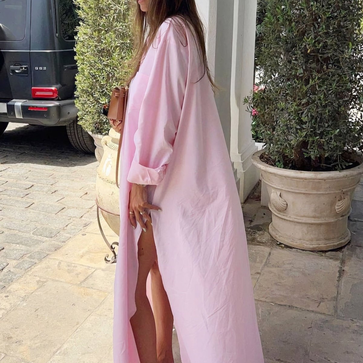 Oversized Shirt Dress with Side Slits(MS332)