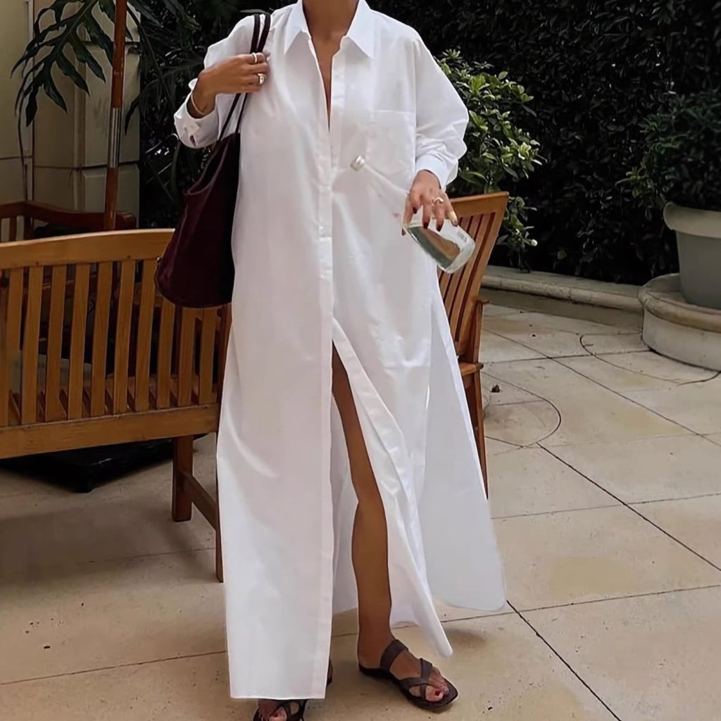 Oversized Shirt Dress with Side Slits(MS332)