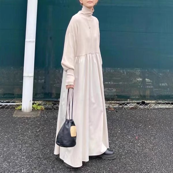 Oversized Turtleneck Maxi Dress | Bubble Sleeve Sweater Dress(MS180)